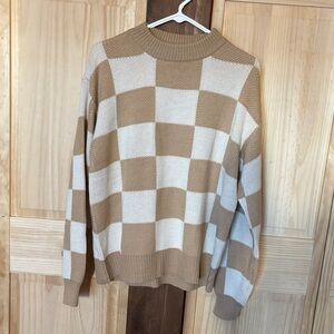 Checkered Tan and Cream Sweater